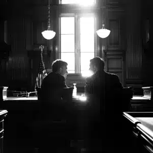 Two lawyers discussing with eachother.