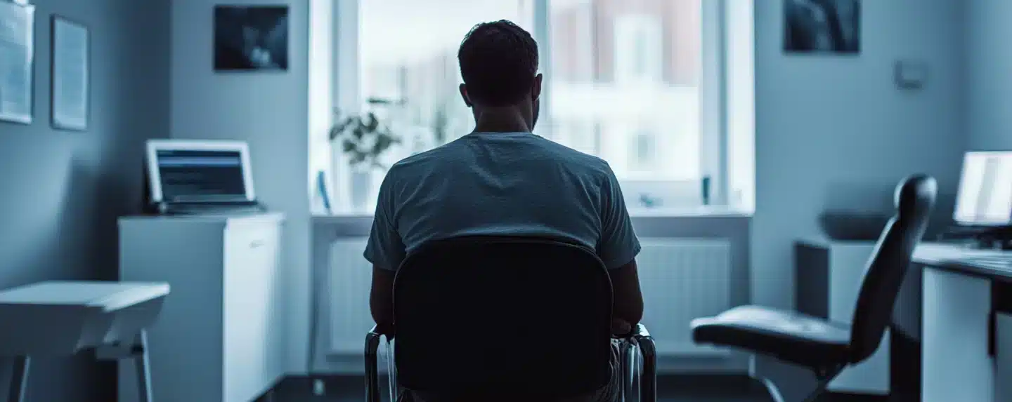 A man sitting on a chair in a clinic for Therapy