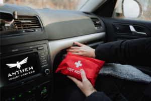 Essential items to have in your vehicle in case of an accident or injury.